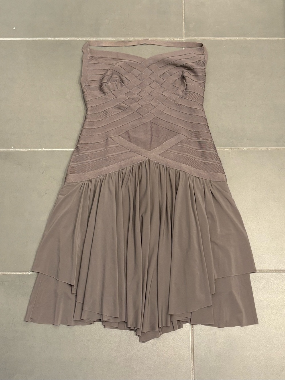 Herve Leger Taupe Bandage & Layered Cocktail Dress